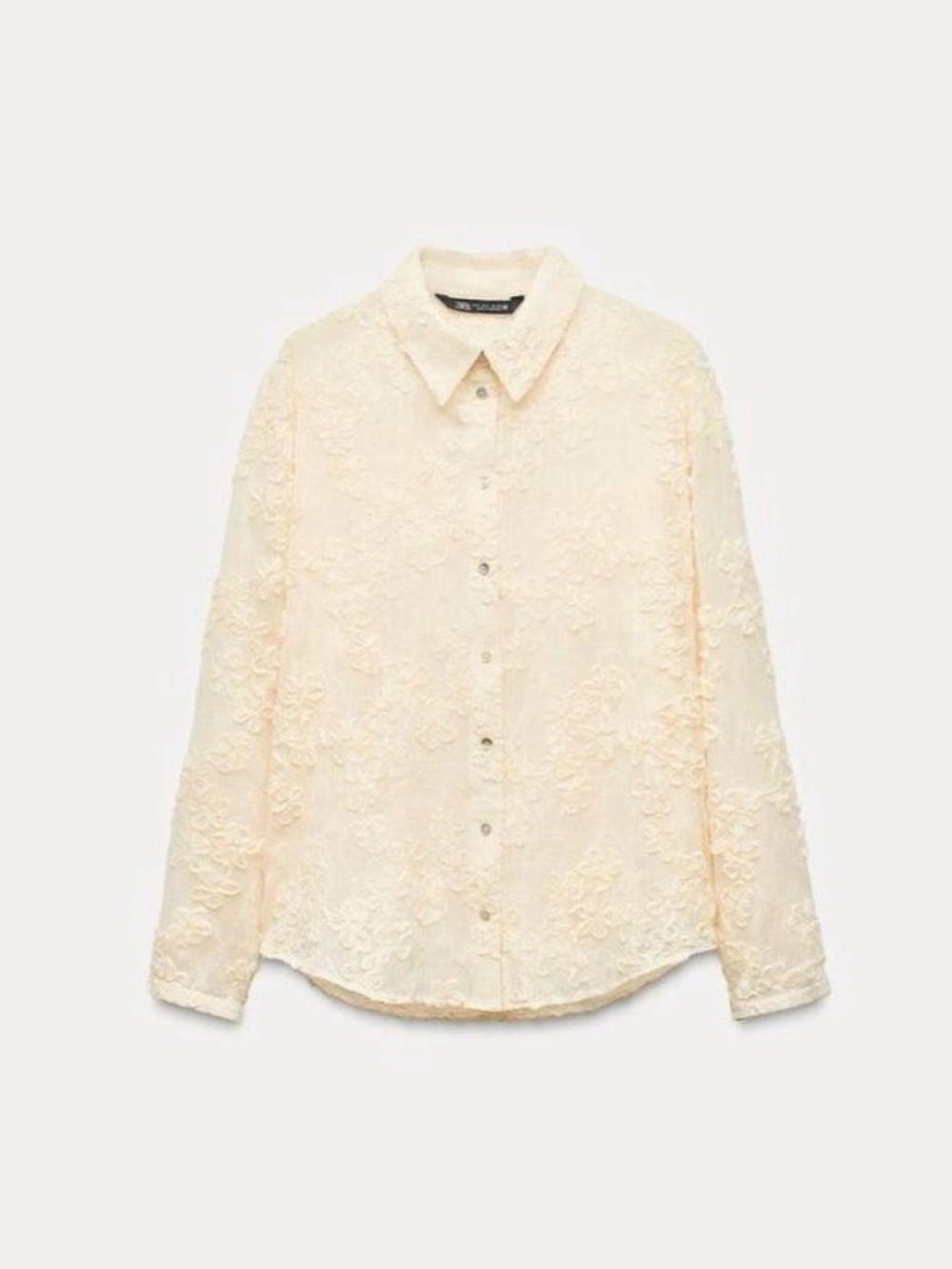 Zara Cream Floral Lace Button-Down Shirt
